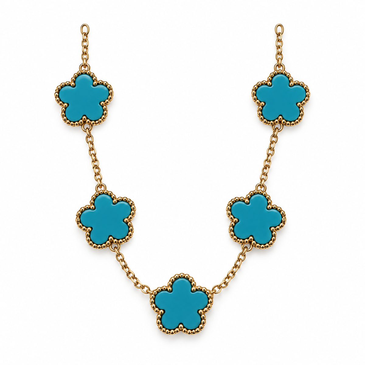 Teal Clover Station Necklace — white background mockup
